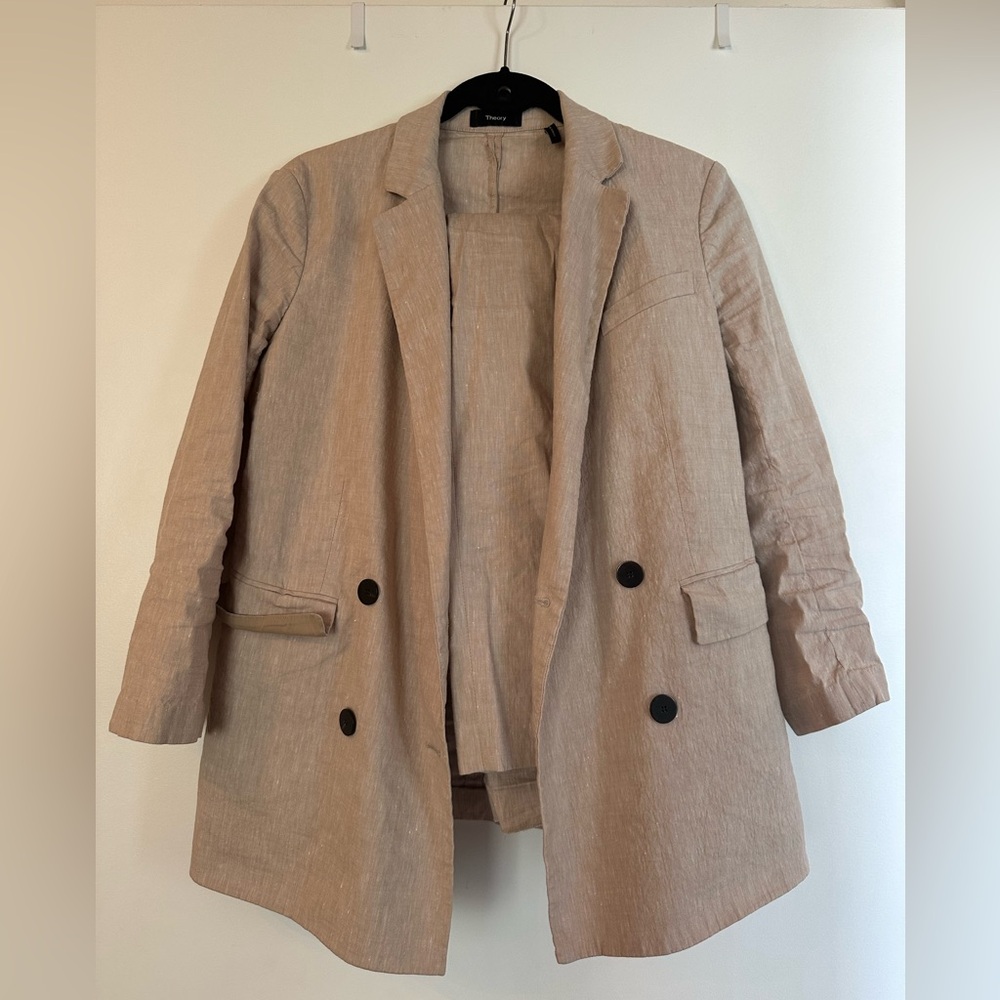 theory piazza suit Caviler Mel 2 Wheat Melange linen blend size 4 | NWT $495